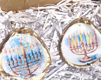 Hanukkah oyster shell Ornament. Hanukkah bush Ornament menorah shell. Jewish ornament gift. Menorah ornament gift. Hanukkah bush gift idea
