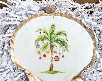 Extra Large Palm tree Ornament. Scallop christmas ornament. Palm tree Decor. Christmas palm scallop shell Large Festive palm ornament gift