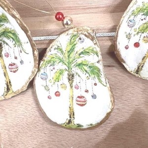 Palm tree oyster shell Ornament. Seashell christmas ornament. Palm tree Ornament. Coastal Christmas. Hostess gift. Gifts under 20