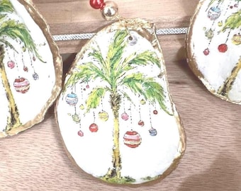 Palm tree oyster shell Ornament. Seashell christmas ornament. Palm tree Ornament. Coastal Christmas. Hostess gift. Gifts under 20