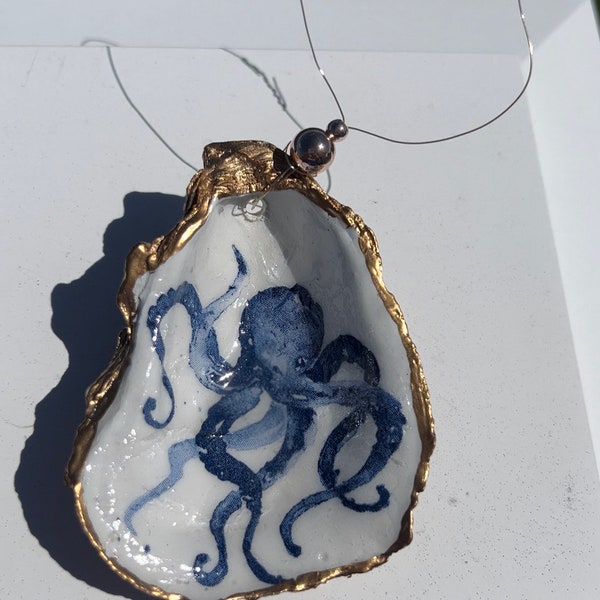 Octopus oyster shell Ornament for beach tree. Squid Oyster shell Christmas ornament. Nautical Ornament. Coastal Christmas. Gift under 20