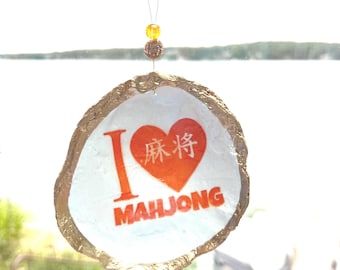 Mahjong ornament. Mahjong shell ornament. Mahjong Christmas ornament. Mahjong oyster shell ornament. Mahjong group gift. Mahjong player gift