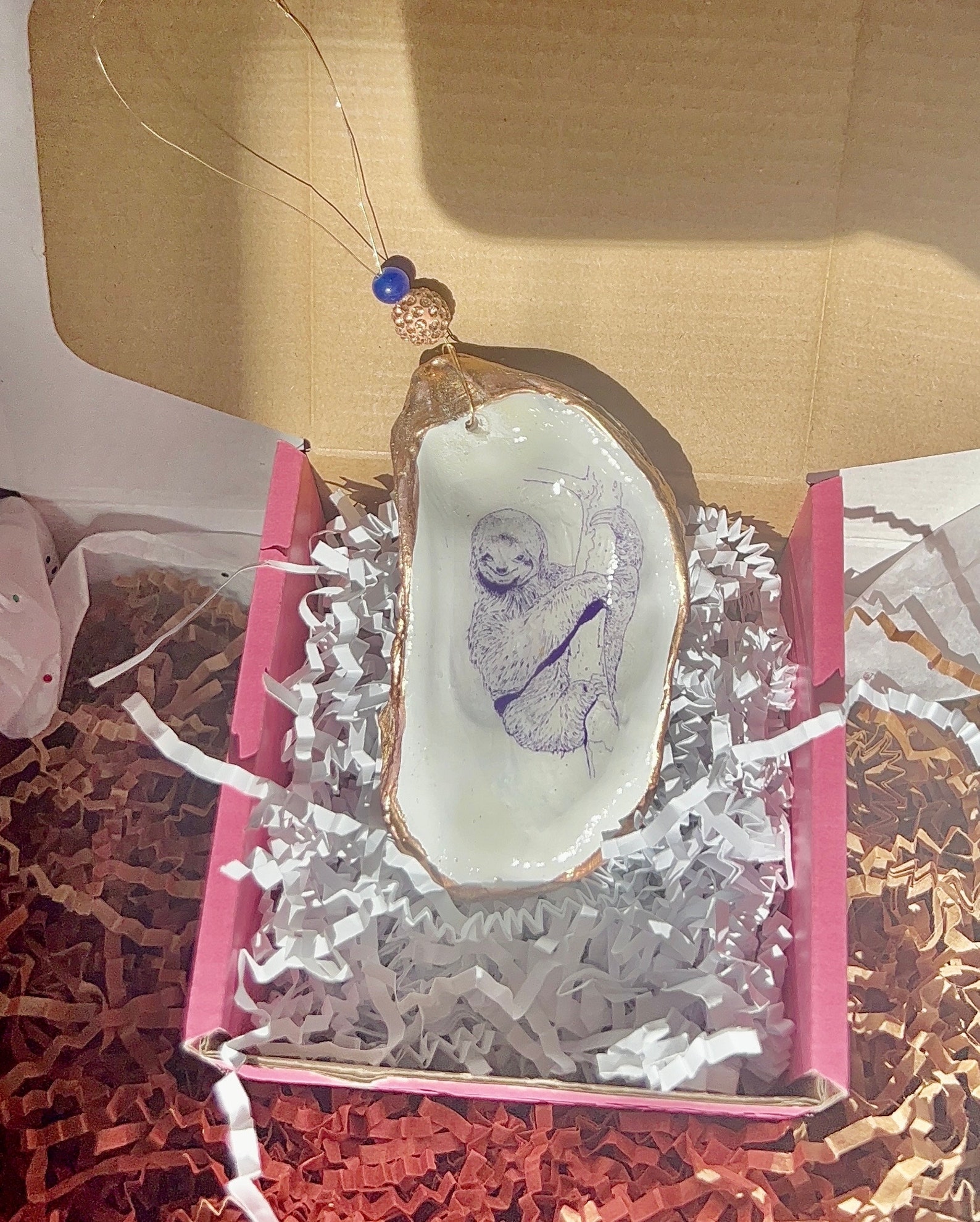 Sloth Ornament/sloth Oyster Shell Christmas Ornament/coastal Christmas ...