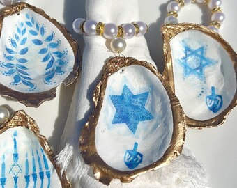 Hanukkah napkin ring Hanukkah table setting. Hanukkah napkin holder holiday decor. Hanukkah table decor shell napkin ring Chanukah decor