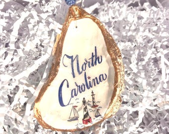 NORTH CAROLINA Christmas ornament. Outer banks oyster ornament. NC shell ornament. North Carolina ornament. Outer Banks Christmas ornament