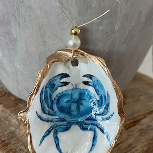 Crab oyster shell Ornament. Oyster shell christmas ornament. Blue crab Ornament. Coastal Christmas. Hostess gift. Wine charm. Gifts under 20