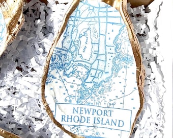NEWPORT MAP oyster shell gift. NEWPORT christmas gift. Rhode Island gift. Rhode Island ring dish. Newport shell dish. Newport party favor