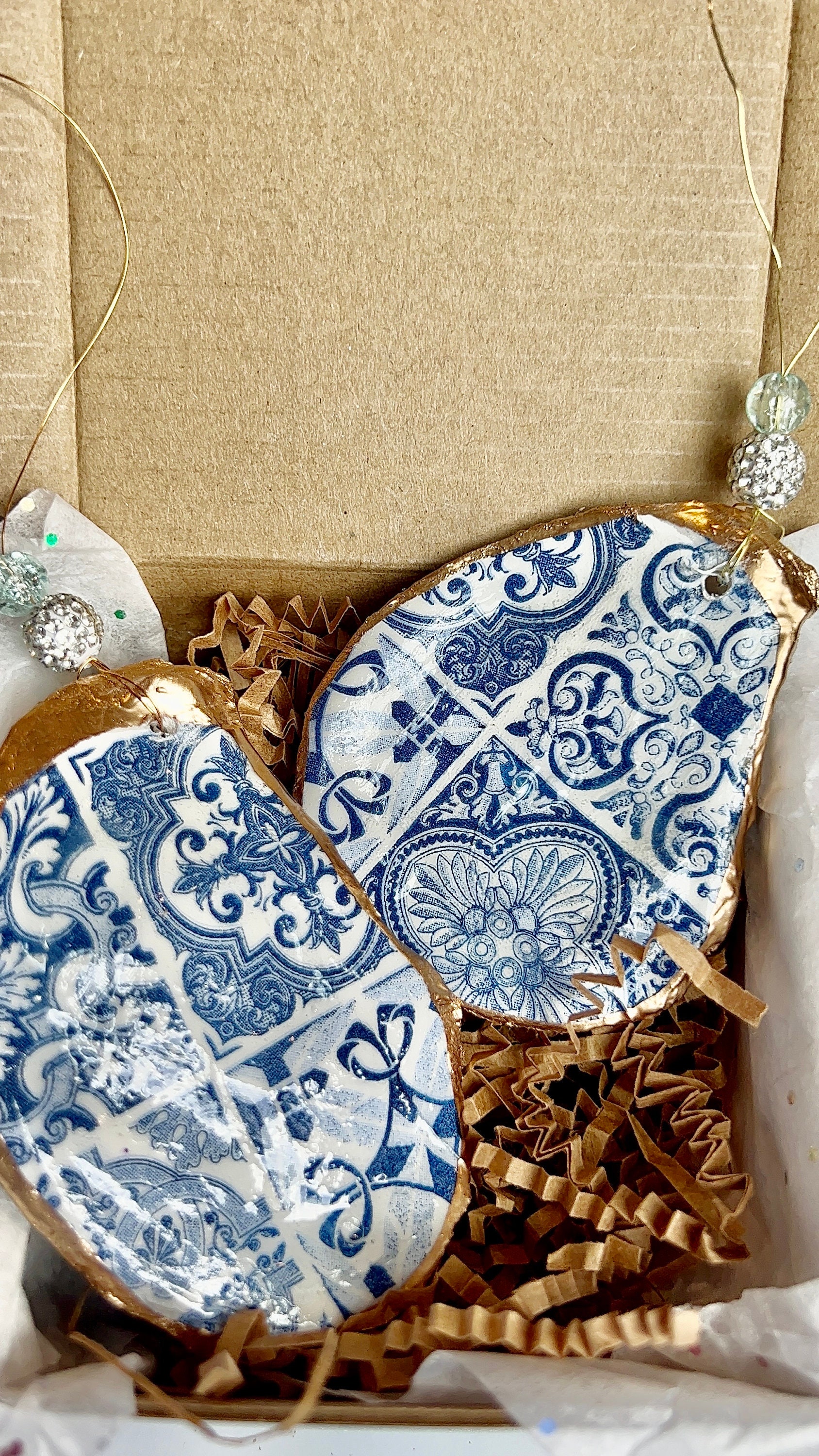 Blue and White Mediterranean Tile Ornament Gift Set. Capri Tile