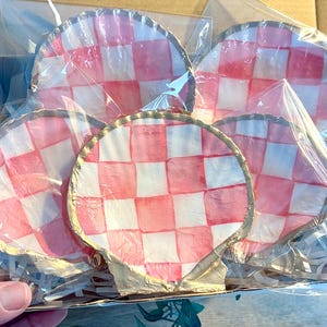 PINK & WHITE checked shell ring dish bridal shower favor. Pink Bulk luxury beach wedding coastal favor dish PINK checkered shell dish favor
