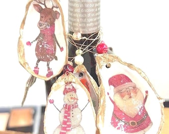 Santa Christmas Ornament. Traditional Santa shell Ornament. Snowman christmas Ornament. Reindeer Christmas ornament. Polar bear ornament.