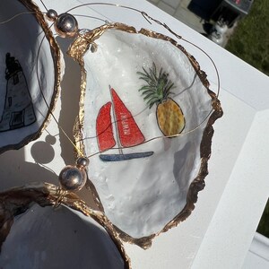 Newport-themed Oyster Shell Ornament Set. Newport RI Christmas