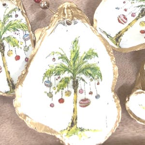 Palm tree Christmas Ornament Set BULK DISCOUNT. Florida Christmas ornament. Tropical oyster ornament. Coastal Christmas ornament set of 10