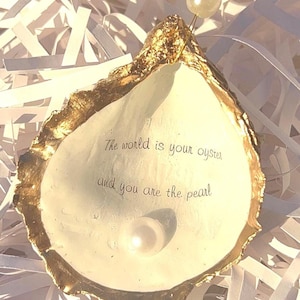 World is your Oyster Ornament. Granddaughter present. Christmas Present for daughter oyster shell ornament. Christmas ornament grandchild