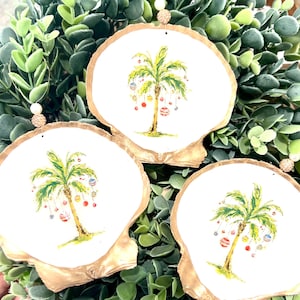 Large Palm tree shell Ornament. Scallop shell christmas ornament. Palm tree Ornament. Holiday palm scallop shell Large Holiday palm ornament