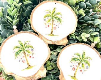 Large Palm tree shell Ornament. Scallop shell christmas ornament. Palm tree Ornament. Holiday palm scallop shell Large Holiday palm ornament