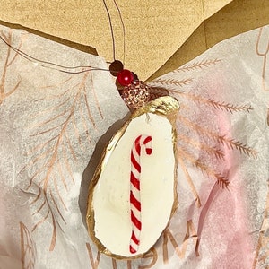 Candy Cane shell Ornament. Cute Christmas candy cane shell ornament. Oyster Christmas ornament. Fun Christmas ornament.