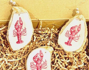Lobster oyster shell Ornament. Maine Lobster Christmas Ornament. Handmade Christmas ornament. Nautical Christmas Ornament Maine Lobster