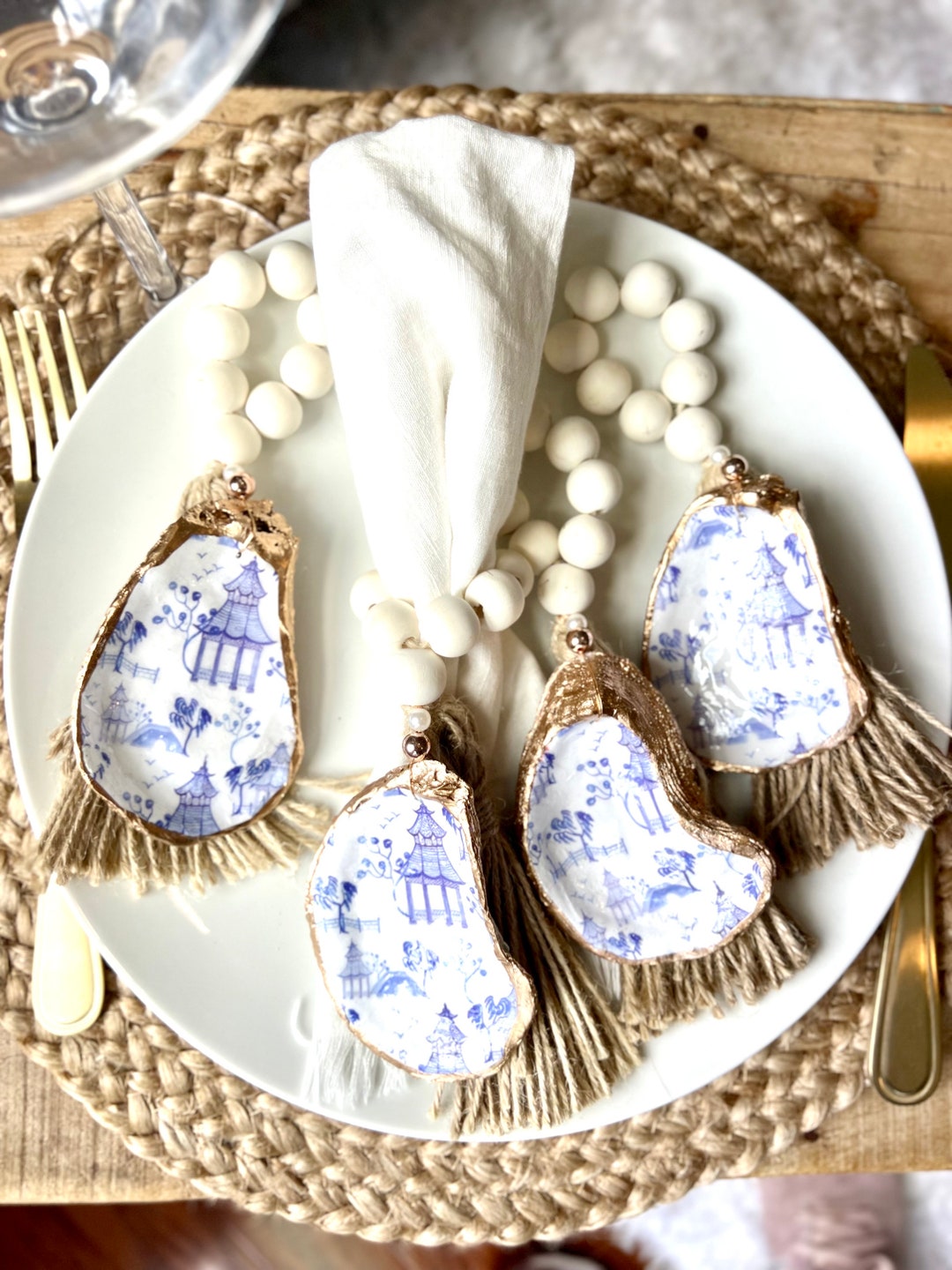 Chinoiserie Blue Toile Napkin Ring. Oyster Shell Napkin Rings for Mom ...