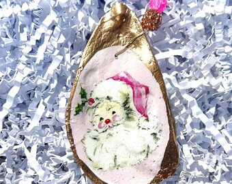 ピンクのサンタクロースのクリスマスイメージ デコパージュ木製