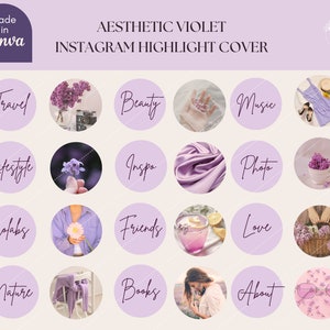 36 Violet Instagram Highlight Stories| instagram highlight cover purple | Canva Editable Template | Aesthetic Instagram Highlights