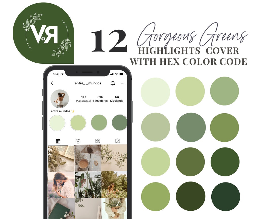 Green Instagram Highlight Covers: 12 Story Templates With Hex Codes - Etsy