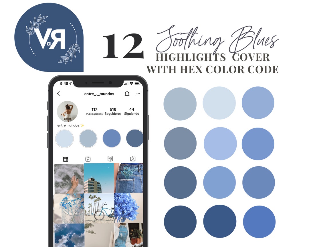 Soothing Blues Instagram Highlight Covers With Hex Codes - Etsy