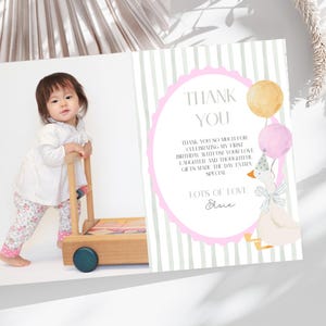 Editable one silly goose thank you card, girl 1st birthday printable thank you note, photo first birthday personalised card, one lucky duck