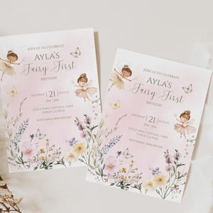 Invito modificabile per il primo compleanno di una fata, invito per una festa in giardino incantato, invito per il primo compleanno di una bambina, fata animata e fantasiosa. immagine 11