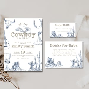 Editable cowboy baby shower invitation a little cowboy invite wild west western rodeo theme template country boy digital invitation video