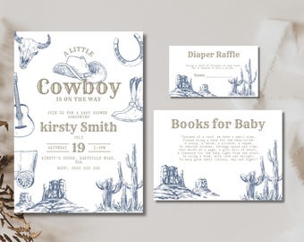 Editable cowboy baby shower invitation a little cowboy invite wild west western rodeo theme template country boy digital invitation video