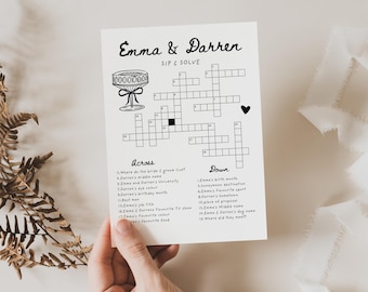 Sip and solve wedding crossword wedding table games custom personalised crossword puzzle giant bridal shower puzzle wedding games signs