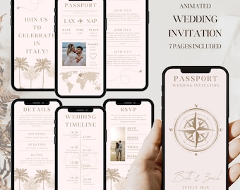 Passport wedding invitation destination wedding invite travel theme invitation set boarding pass save the date card Canva template rsvp card