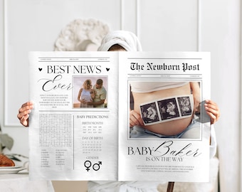 Krant babyaankondigingssjabloon voor babyshower baby onderweg zwangerschapsonthulling aangepaste krantensjabloon babyaankondigingskrant
