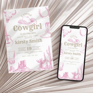 Editable cowgirl baby shower invitation a little cowgirl invite wild west western rodeo theme template country girl digital invitation video