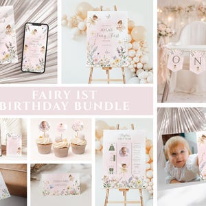 Invito modificabile per il primo compleanno di una fata, invito per una festa in giardino incantato, invito per il primo compleanno di una bambina, fata animata e fantasiosa. immagine 13