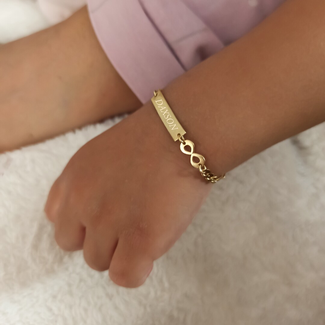 14K Solid Gold Bullion Bracelet, Name Bracelet, Child Gold Bracelet