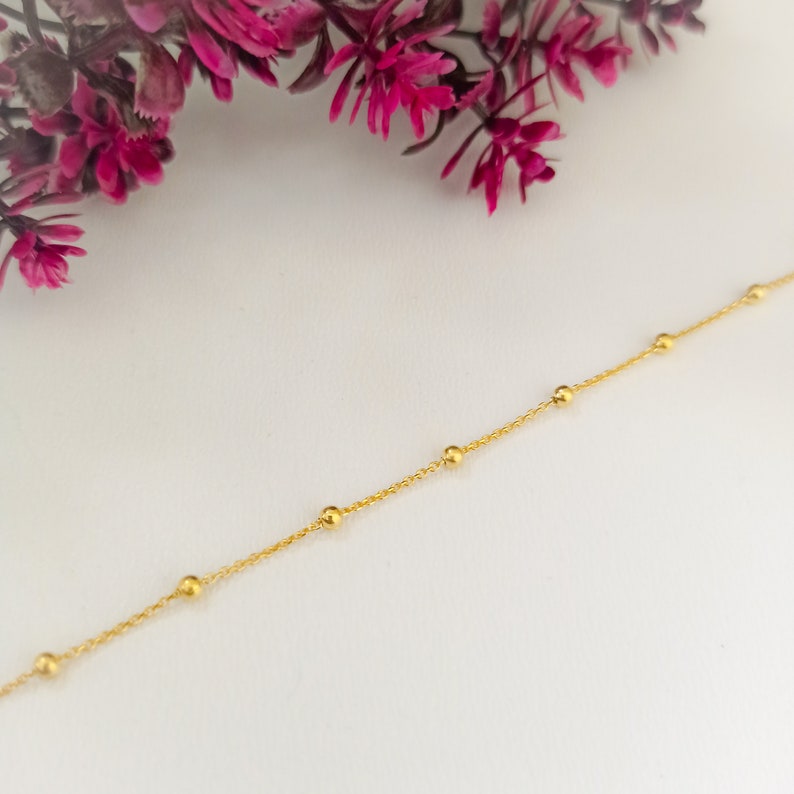 14k Solid Gold Bead Chain Necklace, Gold Satellite Necklace, Station