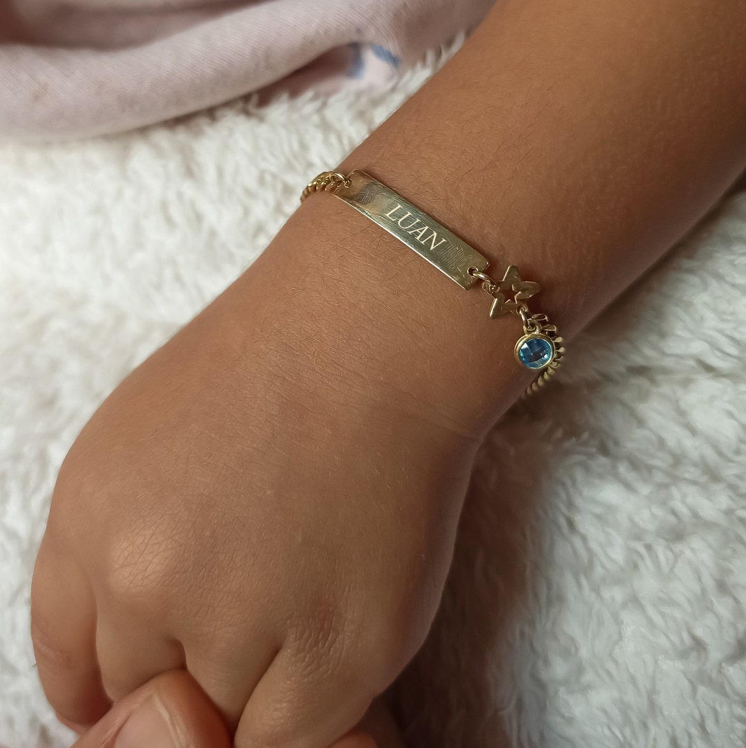 14K Solid Gold Bullion Bracelet Name Bracelet Child Gold Etsy