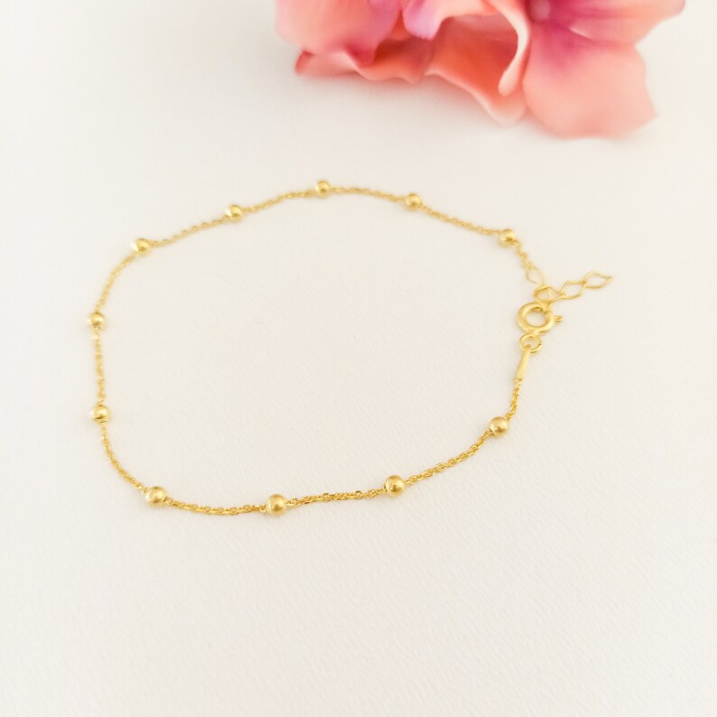 14k Solid Gold Bead Chain Bracelet Gold Satellite Bracelet Etsy