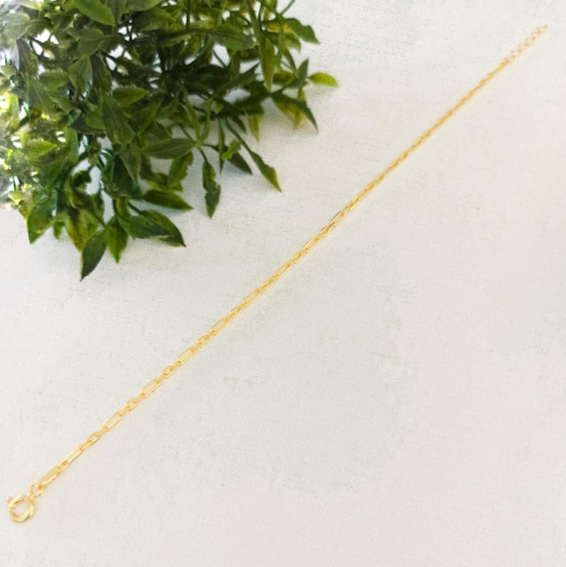 14k Solid Gold Paper Clip Bracelet, Gold Dainty Chain Bracelet, Small