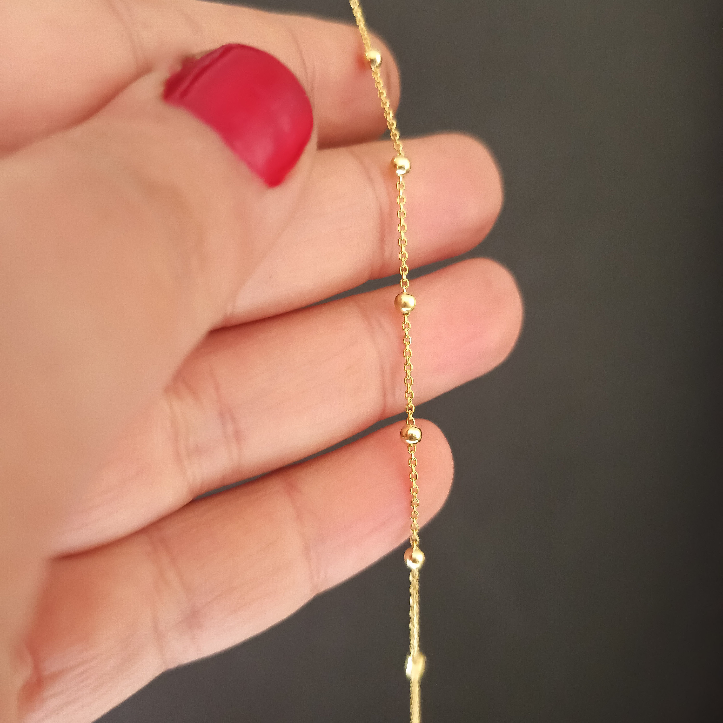 14k Solid Gold Bead Chain Bracelet Gold Satellite Bracelet Etsy