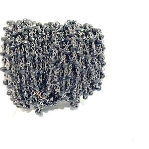 Black Tourmaline Rosary Chain: Hydro Faceted Rondelle Beads, Black Plated Wire