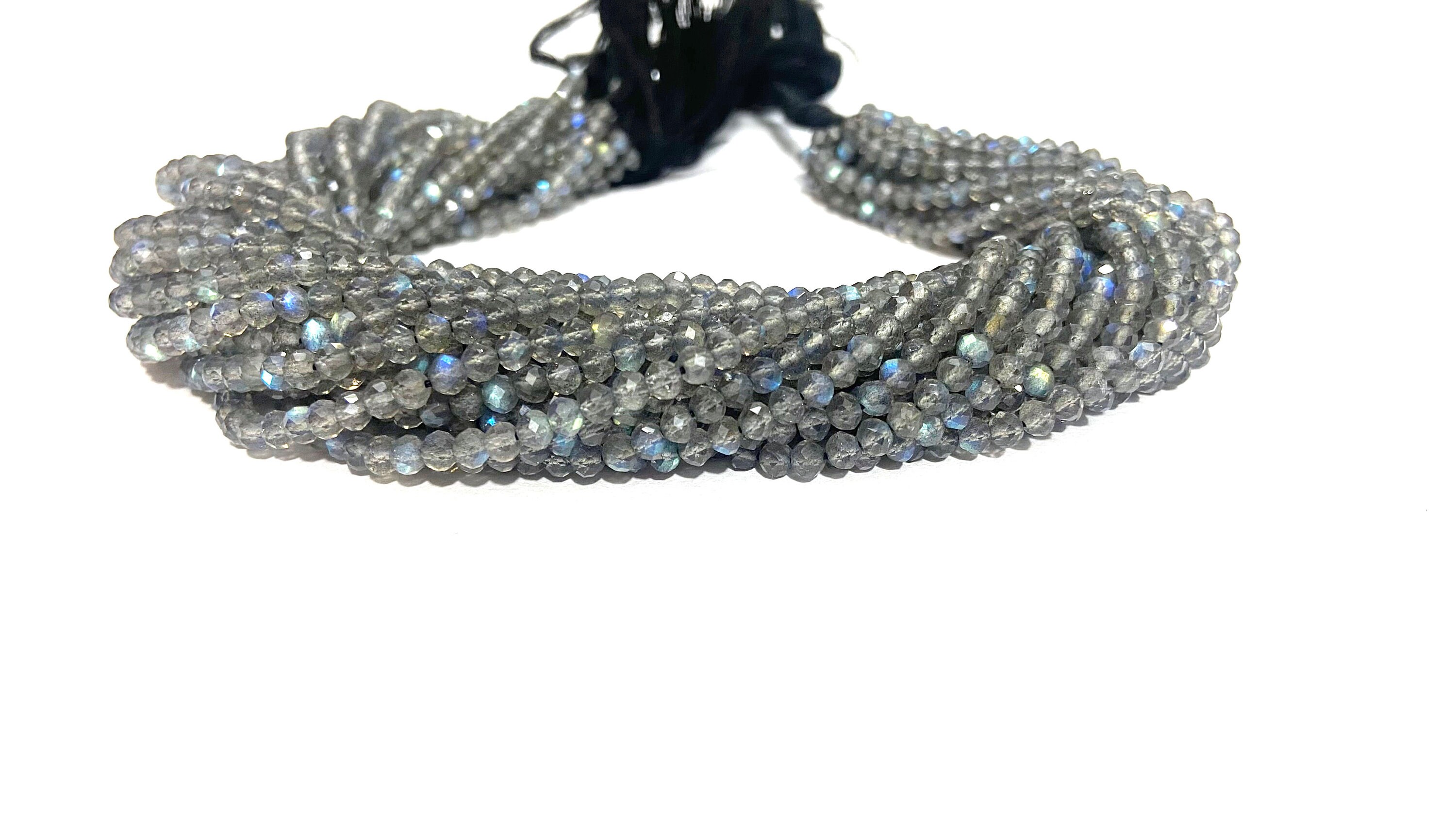 Natural Labradorite Faceted Rondelle Beads: 4mm Gemstone Strand
