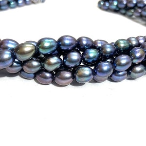 Black Freshwater Pearl Beads: Smooth Oval, 7x9mm, 16 Inch Strand