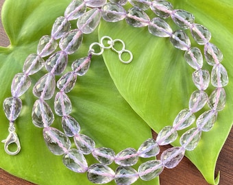 Handmade Pink Amethyst Faceted Drop Necklace: Gemstone Beaded Jewelry