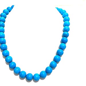Turquoise Beaded Necklace Blue Turquoise Plain Round Bead Necklace Best Anniversary Gift For Women Mother Day Gift Handmade Jewelry.