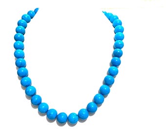 Turquoise Beaded Necklace: 14MM Round Gemstone, 18 Inch
