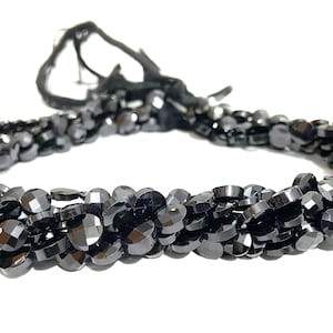 Natural Black Spinel Faceted Coin Beads: 5-7mm, 13 Inch Strand