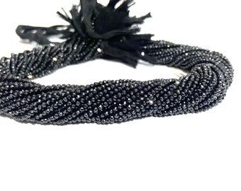 Black Spinel Faceted Round Beads: 2mm, 14 Inch Strand
