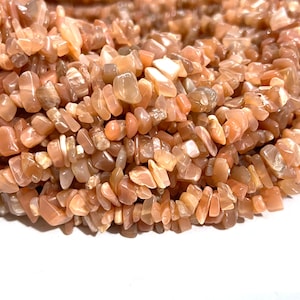 Peach Moonstone Chip Beads: Raw Gemstone Nuggets, Jewelry Making